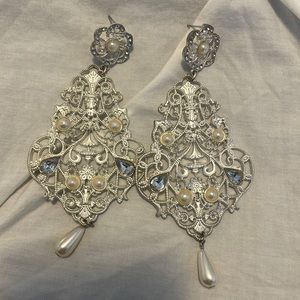 White and Silver Chandelier Earrings